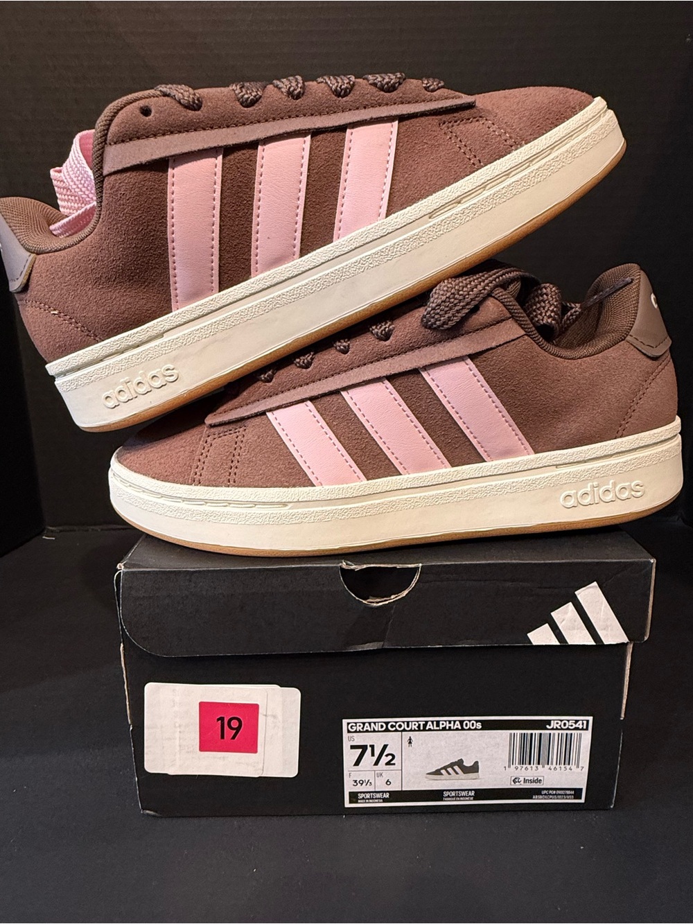 adidas Women’s Grand Court Alpha Brown with Pink Stripes Sneakers 7.5W
